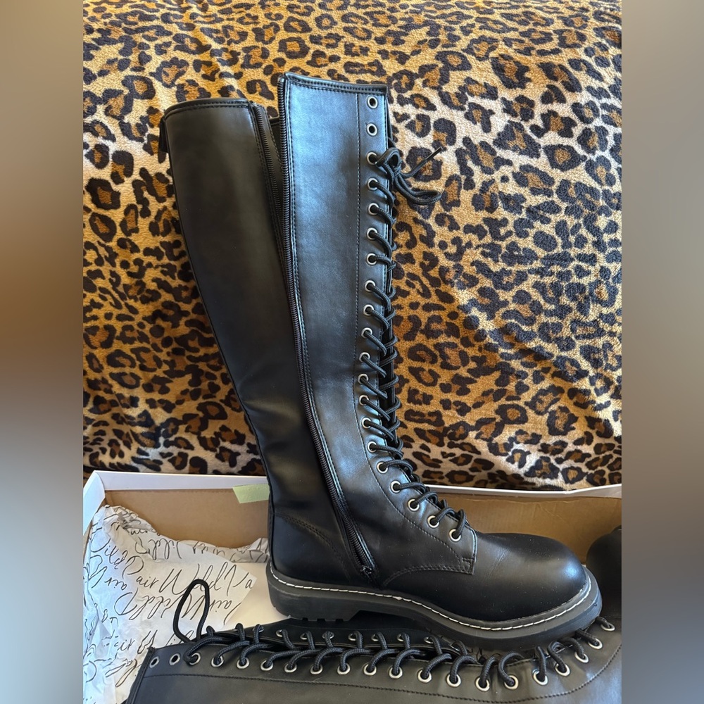 Wild Pair Black Lace-Up Combat Boots - Picture 2 of 6